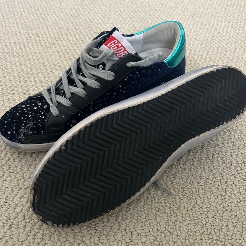Women's Golden Goose Blue Velvet Glitter Superstars Size 39 - Picture 2 of 9